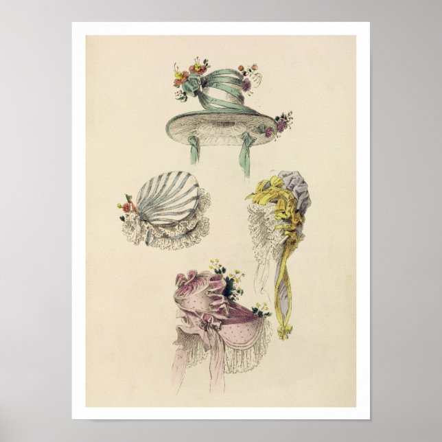 Póster Bonnets para uma ocasião, placa de moda de Ackerm (Frente)