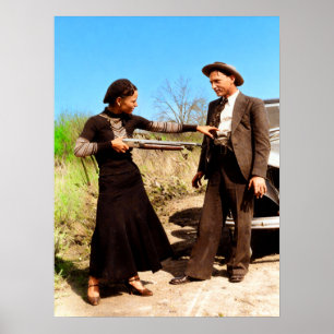 Poster Bonnie e Clyde Se Divertindo 1934 Color Redux