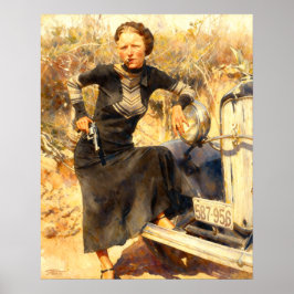 Poster Bonnie Parker Fumando Um Charuto 1933 Pintura AI
