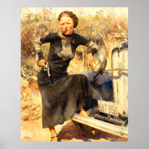 Poster Bonnie Parker Fumando Um Charuto 1933 Pintura AI