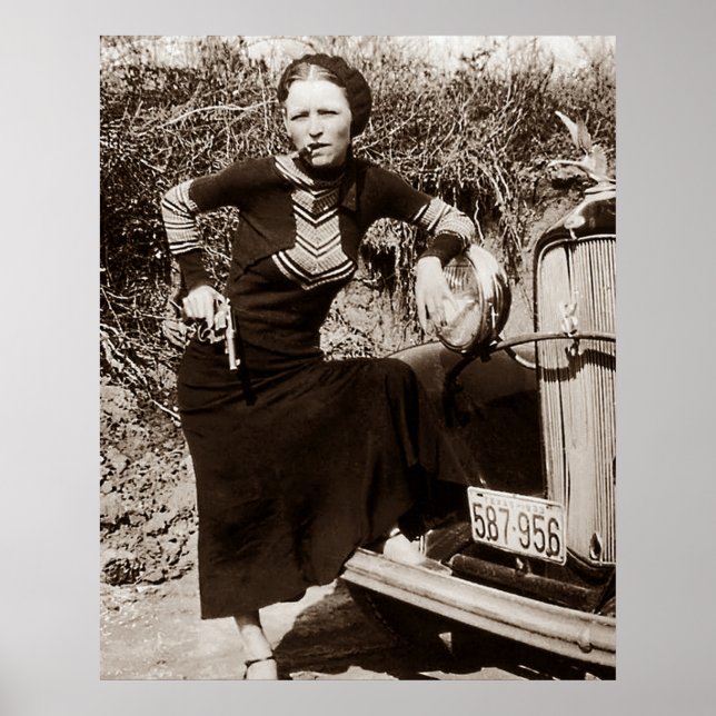 Poster Bonnie Parker Fumando Um Charuto 1933 Preto Branco (Frente)
