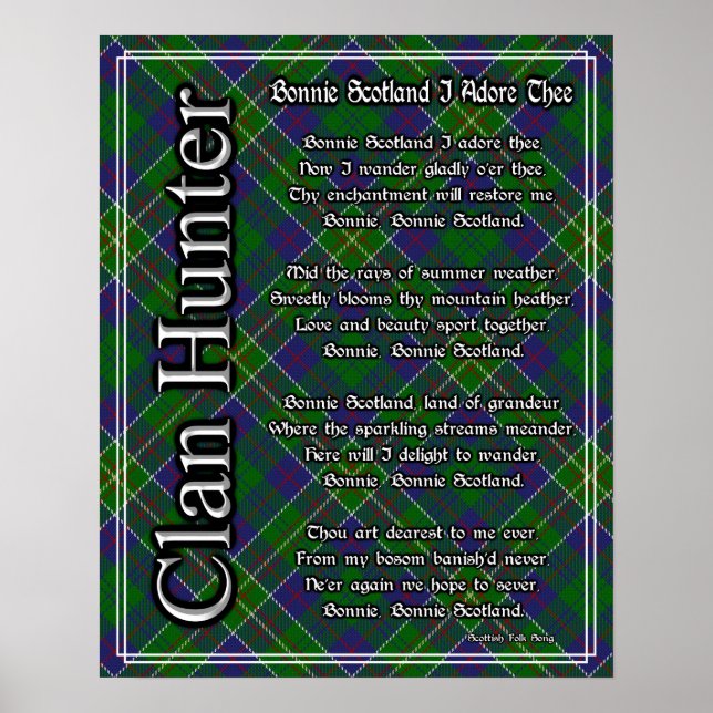 Póster Bonnie Scotland I Adore The Clan Hunter Tartan (Frente)