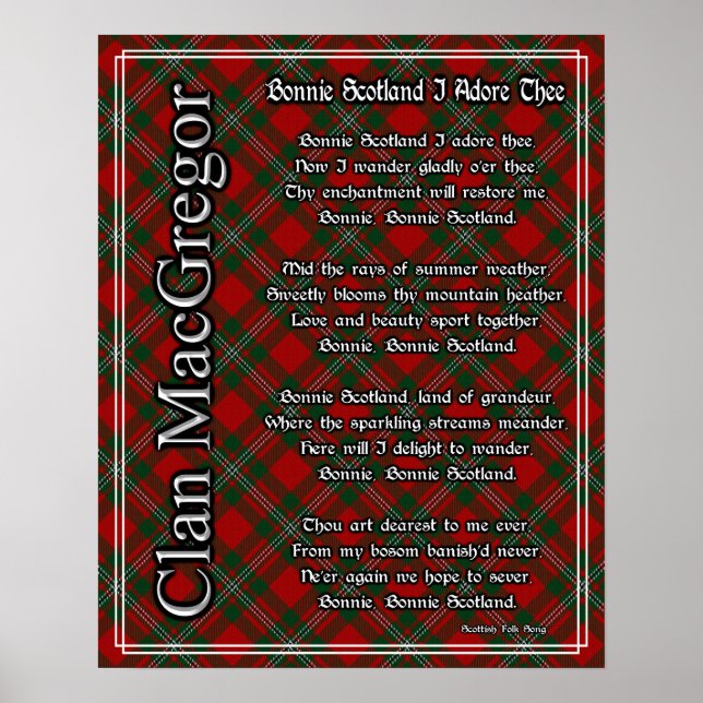 Póster Bonnie Scotland I Adore The Clan MacGregor Tartan (Frente)