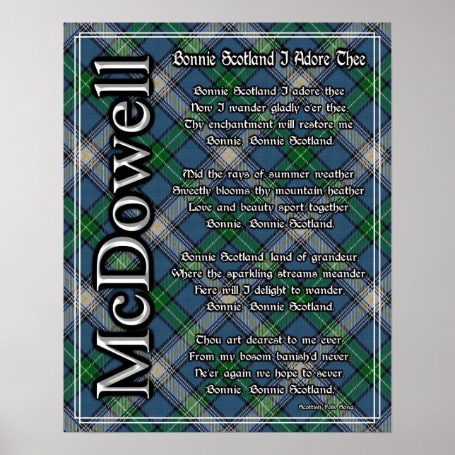 Póster Bonnie Scotland I Adore The McDowell Clan Tartan (Frente)