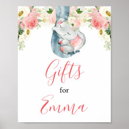 Poster Bons presentes de elefante de menina rosa para beb