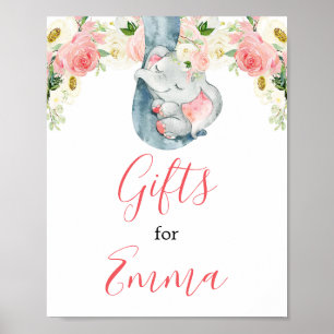 Poster Bons presentes de elefante de menina rosa para beb
