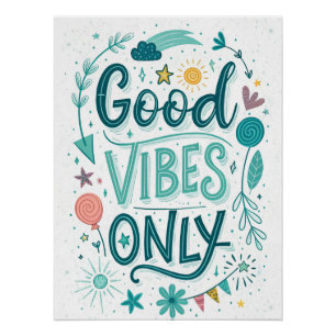 Póster Bons Vibes Apenas - Inspirati Colorido