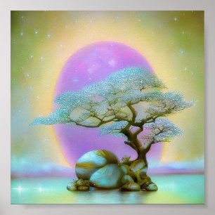 Poster Bonsai macio e lua roxa