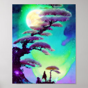 Poster Bonsai roxo alto e lua