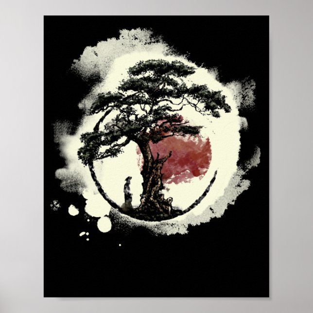 Poster Bonsai Tree Japonês Zen Yin Yang Círculo Budista (Frente)