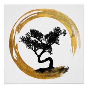 Póster Bonsai Tree. Zen Enso Circle. Arte de Aquarela