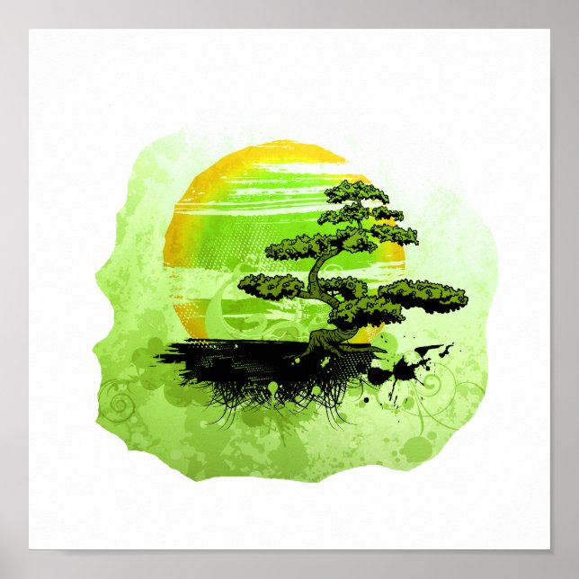 Póster Bonsai Vintage Graphic, Versão Verde (Frente)