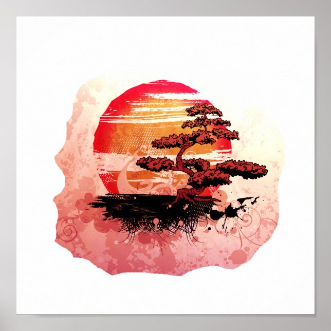 Póster Bonsai Vintage Versão Legal Vermelha Gráfica (Frente)