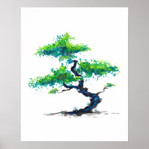 Poster Bonsai Watercolor azul