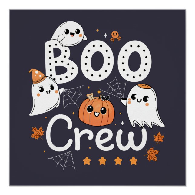 Póster Boo Crew Cute Halloween Fantasmas e Abóbora (Frente)