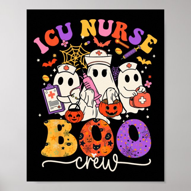 Poster Boo Crew Enfermeira Engraçada Fantasma Halloween (Frente)
