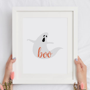 Poster Boo. Fantasma branco e bonito. Festa de crianças d