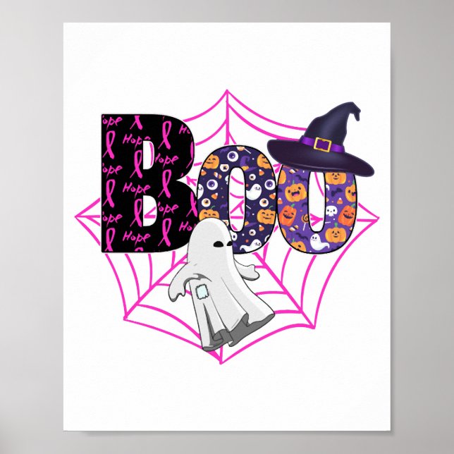 Poster Boo Halloween Outubro Rosa (Frente)