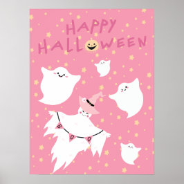 Poster Boo Pastel Halloween Decor Pink Nursery Lil Ghost