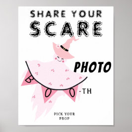 Poster Boo Rosa Fantasma Pastel Halloween Foto Booth