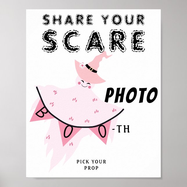 Poster Boo Rosa Fantasma Pastel Halloween Foto Booth (Frente)