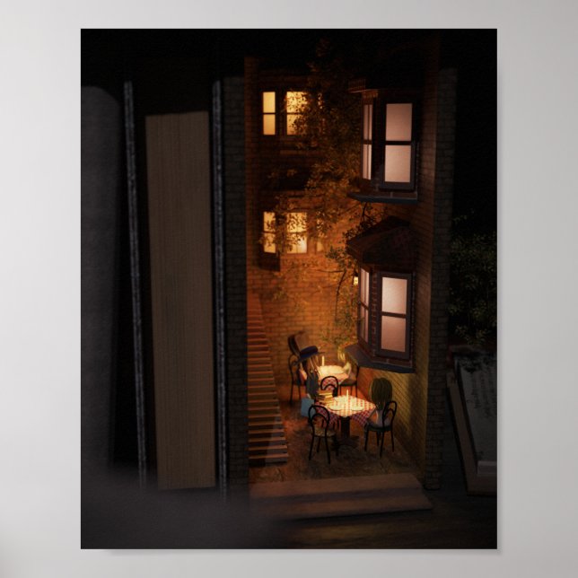 Poster Book nook diorama - pequeno café (Frente)
