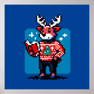 Poster Bookish Reindeer - Design de Natal Cozy Pixel Art