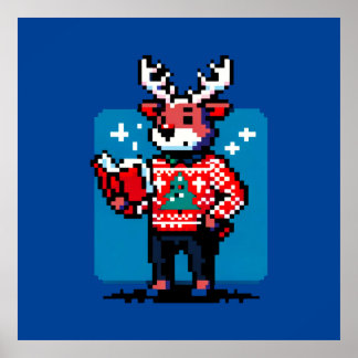 Poster Bookish Reindeer - Design de Natal Cozy Pixel Art