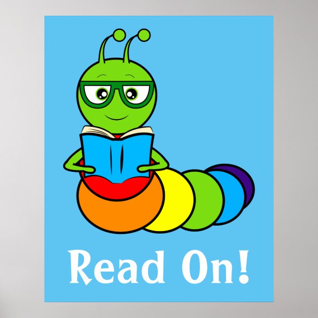 Poster Bookworm de Cartoon com Livro e Óculos (Frente)