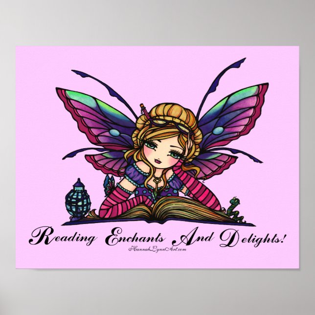 Póster Bookworm Fairy "READ" Biblioteca Fantasy Book Art (Frente)