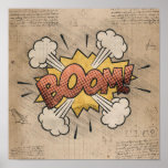 Poster BOOM! Vintage Comic Book Steampunk Pop Art<br><div class="desc">BOOM! Geeky Comic Books e 90 Grunge, Todos Cresceram! Brincadeira moderna na onomatopeia do eterno com o chique da pilha de galos em bolhas de voz de super-heróis num fundo de grunge. Este design abstrato vintage apresenta uma paleta maravilhosa que adiciona um perfeito pop de cor. Para personalizações ou outras...</div>