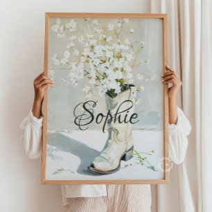 Poster Boot de Cowgirl de Nome Personalizado com Pintura 