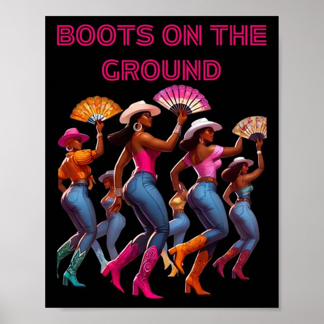Poster Boot No Ground Line Dancing Queens Black Grou (Frente)