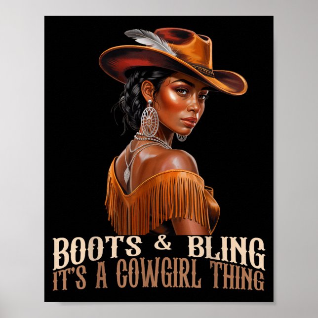 Poster Boots &amp; Bling It's Cowgirl African Women Black (Frente)