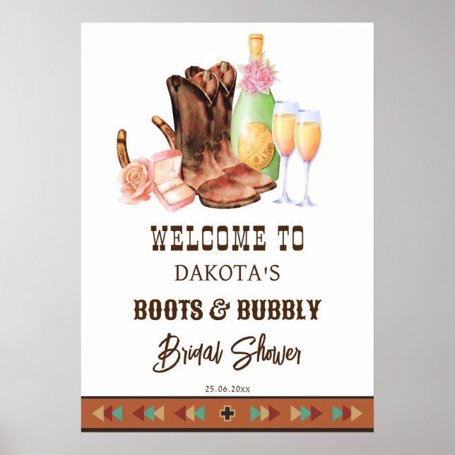 Poster Boots and bubble western cowgirl brunch Welcome (Frente)