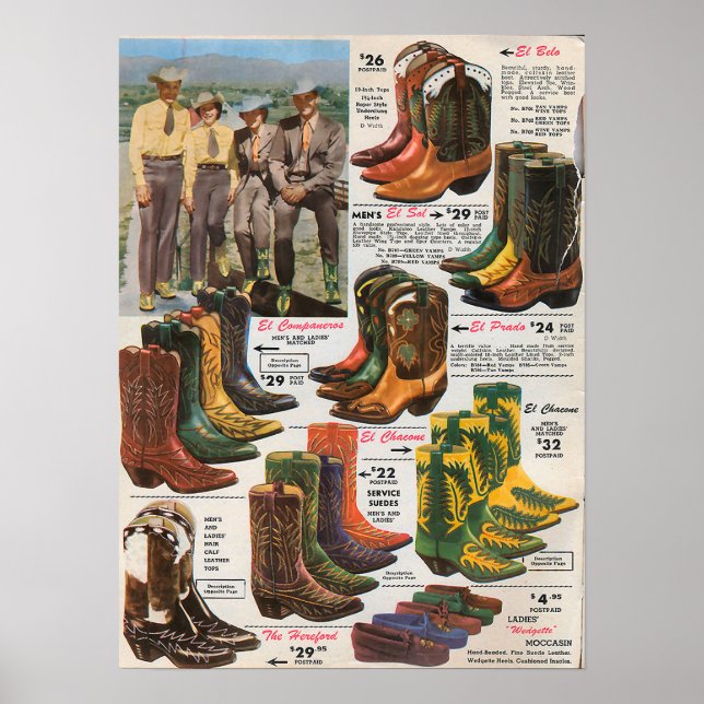 Poster Boots Coloridos do Cowboy 1950 (Frente)