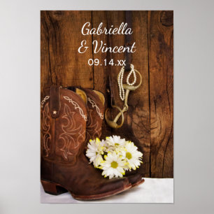 Póster Boots do Cowboy, Daisies e Casamento de Bits de Ca