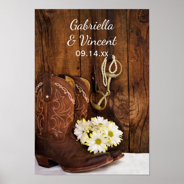 Póster Boots do Cowboy, Daisies e Casamento de Bits de Ca (Frente)