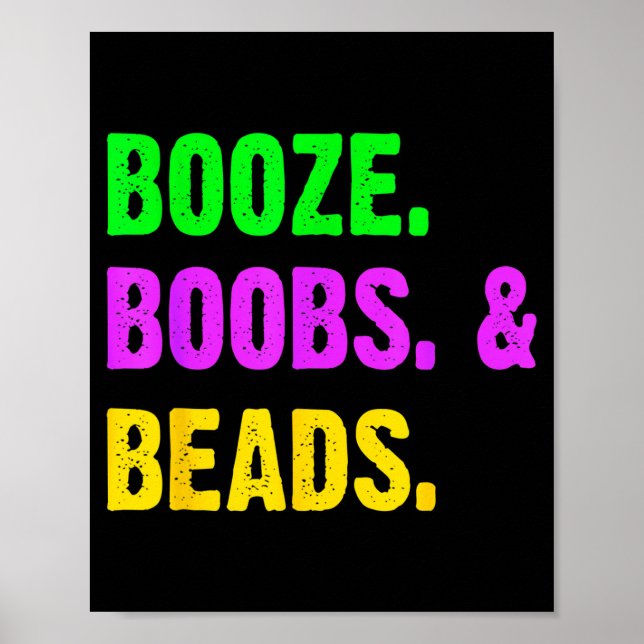 Poster Booze S Beads Funny Mardi Gras New Orleans Festiva (Frente)