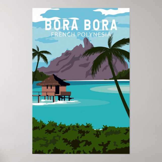 Poster Bora Bora French Polynesia Viagem Vintage Art (Frente)