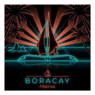 Póster Boracay Paraw Veleiro-Por do sol-Filipinas