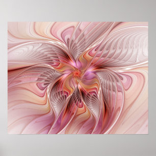 Póster Borboleta Abstrata Colorida Arte Fractal Fantasia