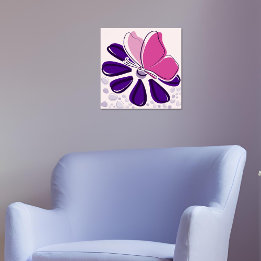 Poster Borboleta abstrato e Arte Rosa e Roxa do Flor