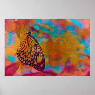Poster Borboleta alaranjada azul boémia do Hippie