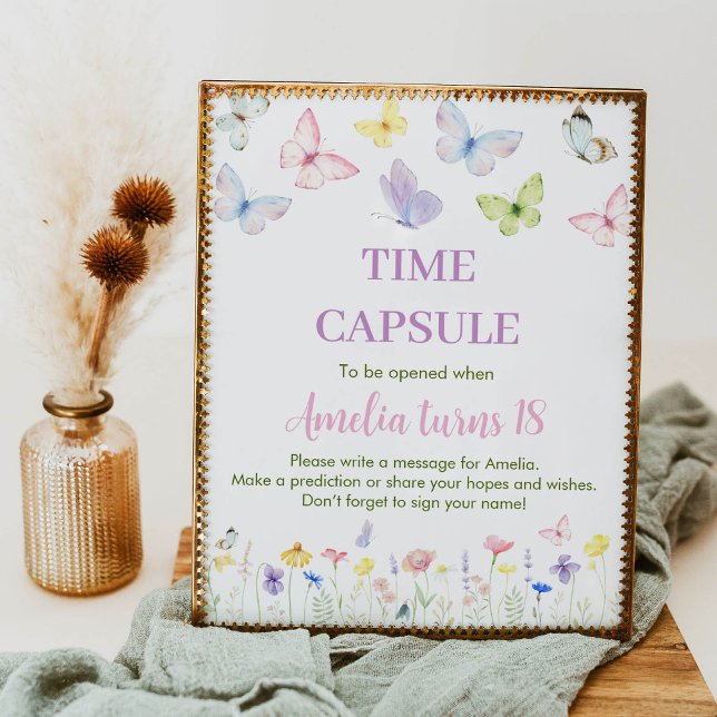 Poster Borboleta Aniversário Hora Cápsula Símbolo Flor Se (Criador carregado)