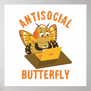 Poster Borboleta antissocial introvertida e estética do h