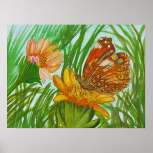 Poster borboleta aquarela no jardim