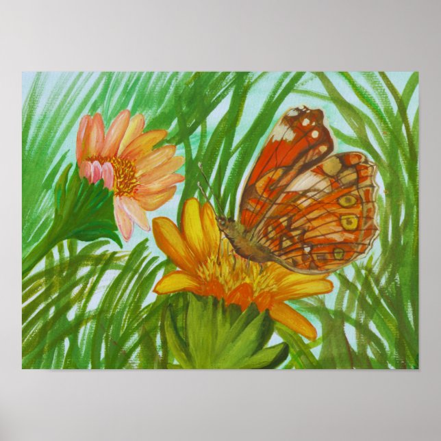 Poster borboleta aquarela no jardim (Frente)