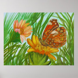 Poster borboleta aquarela no jardim