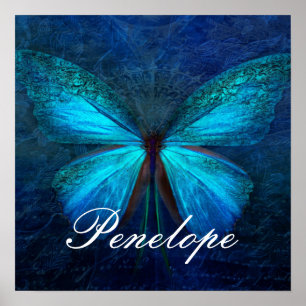 Poster Borboleta Azul de Alegria e Sorte